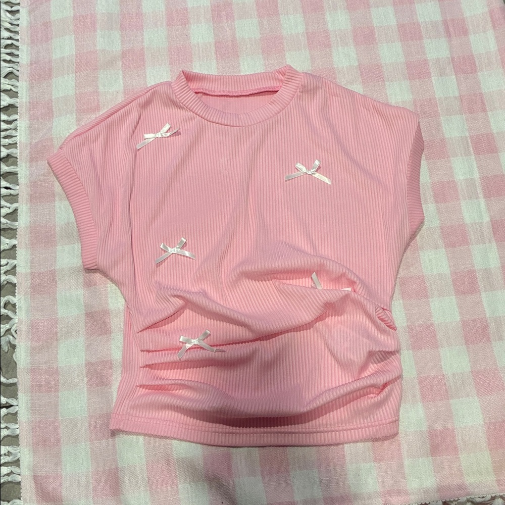 SHEIN Pink Ribbed women’s Top with Bow Accents